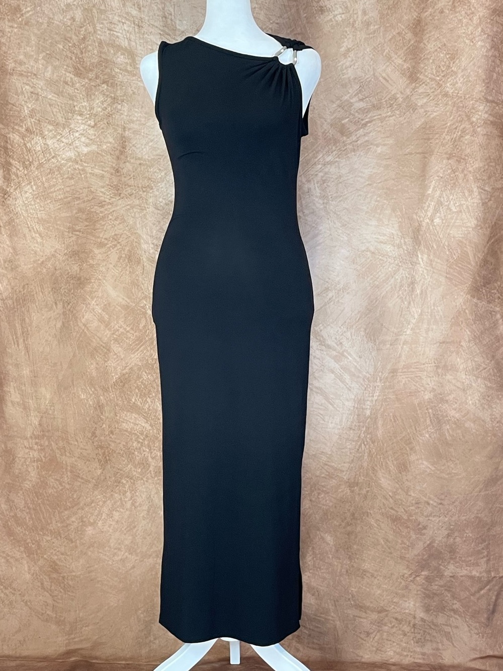 See You Monday Black Midi Dress with Knotted Shoulder Detail size Medium NWT